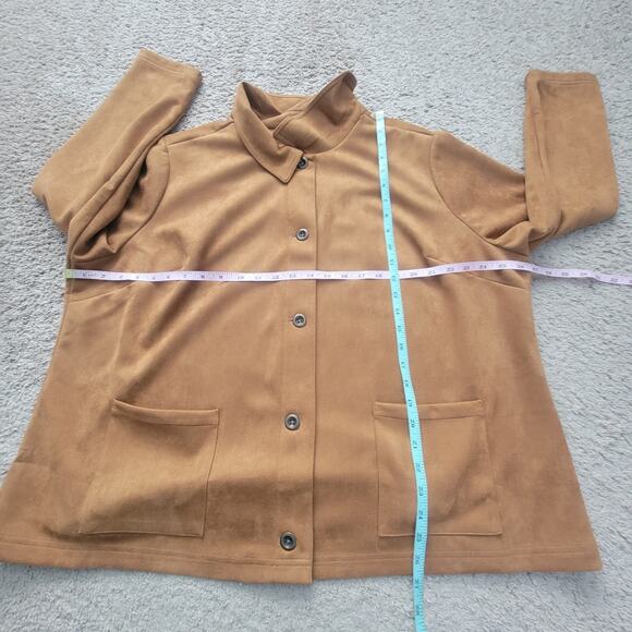 Denim & Co Jacket Womens 2X Faux Suede Button Front Brown Stretch - Picture 3 of 9